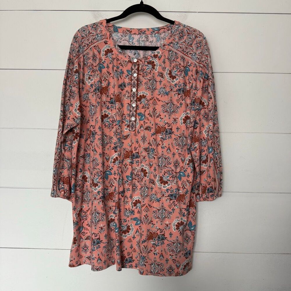 J Jill Pure Jill Women’s XL Printed Henley Tunic Patterned